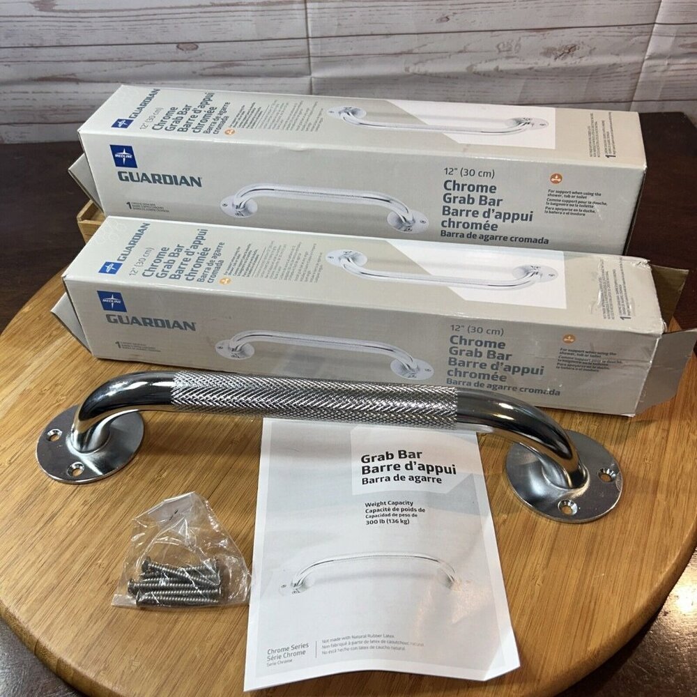 Lot 2 Guardian 12" Each Sturdy Chrome Grab Bar elderly safety support Items NEW